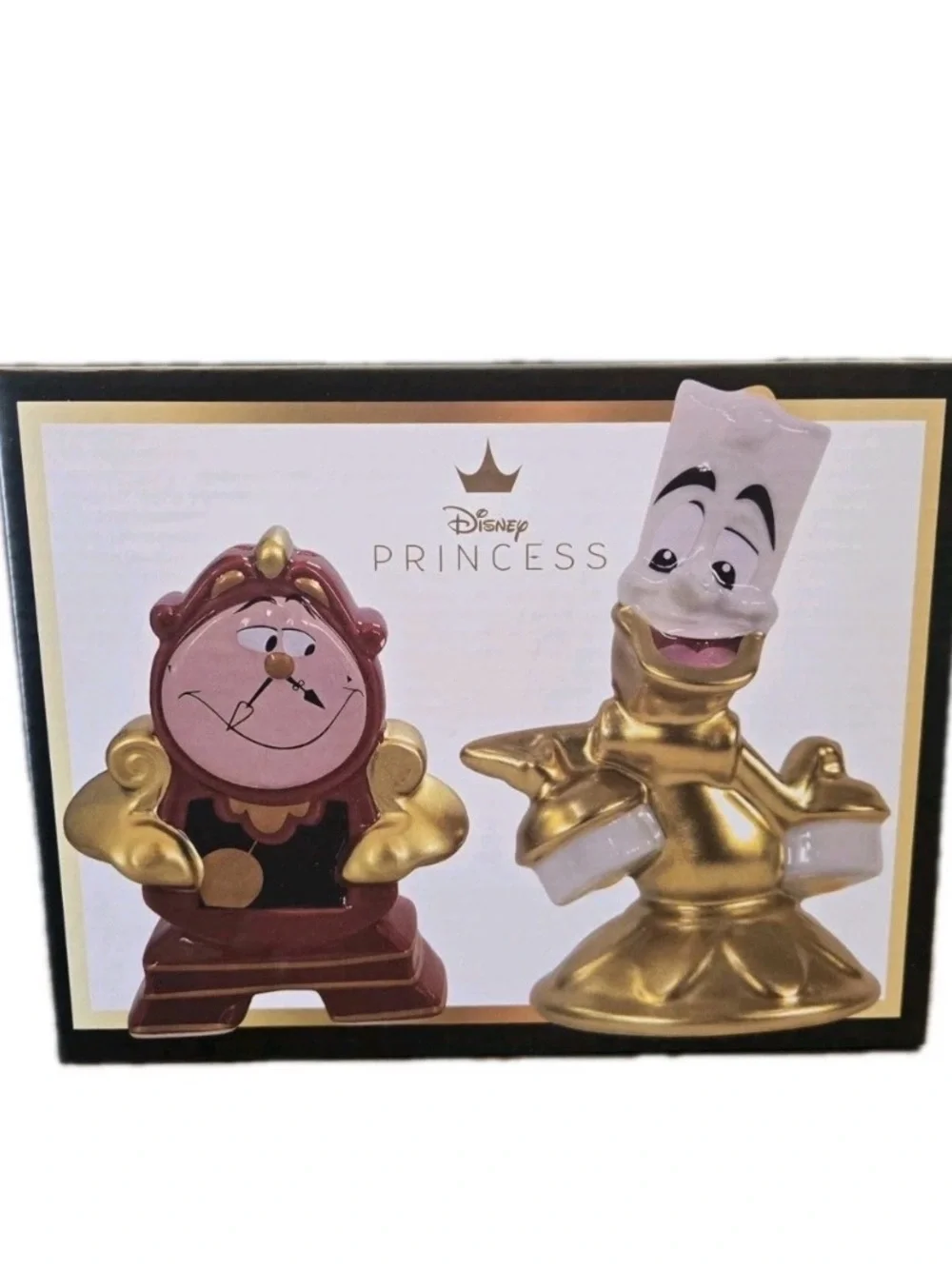 Disney Beauty & The Beast Cogsworth Clock Lumiere Salt & Pepper Shakers New